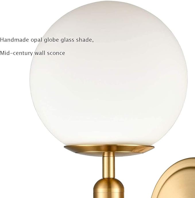 DIRYZON EUL Mid-Century Modern Wall Sconce Golden Globe Glass Wall Light for Bedroom Bathroom Set of 2