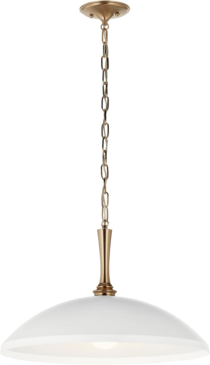 Kichler Delarosa 1-Light Pendant, Updated Traditional Light in White and Champagne Bronze, Sloped Ceiling Compatible, for Your Kitchen, Dining Room or Hallway (12.75" x 20.25"), 52638WH