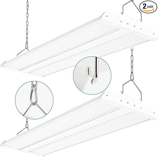 2-Pack 300W High Bay LED Shop Lights, Power Tunable 300W/240W/200W, 4000K/5000K Selectable, 3FT 42000LM 100-277V, Linear High Bay Lights for Warehouse Workshop Supermarket Stadium, ETL