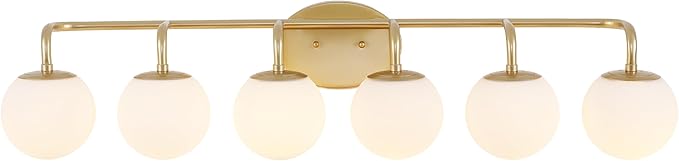JONATHAN Y 40" Gold Painting Modern Globe Wall Sconce Vanity Light for Bathroom, White Frosted Glass Shade, Midcentury Parisian Bistro Wall Lamp, LED Bulb Included (JYL3560A)