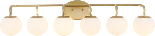 JONATHAN Y 40" Gold Painting Modern Globe Wall Sconce Vanity Light for Bathroom, White Frosted Glass Shade, Midcentury Parisian Bistro Wall Lamp, LED Bulb Included (JYL3560A)