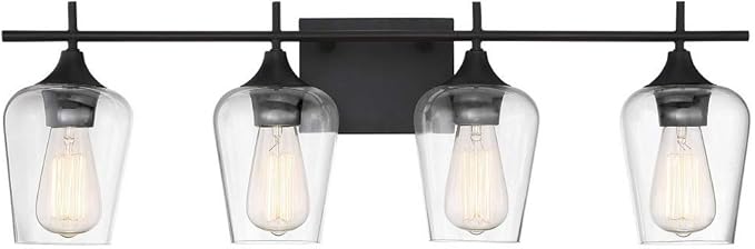Savoy Essentials 8-4030-4-13 Octave Bohemian Clear Glass Bathroom Vanity Wall Light, 4-Light 240 Total Watts, 10" H x 29" W, English Bronze