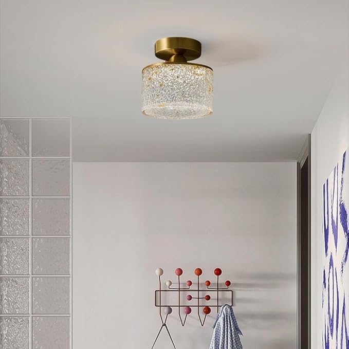 KISAD Nordic Bedroom Semi Flush Mount Ceiling Light Fixtures Modern Minimalist Hallway LED Close to Ceiling Lamp for Entryway Balcony(Gold Leaf,Cylindrical)