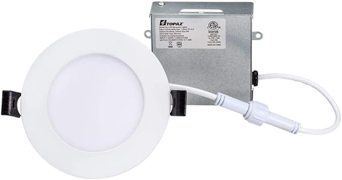 Topaz LED 4 Inch Slim Fit Round Recessed Downlights, 9W, Ceiling Light with Junction Box, 5CCT Selectable 2700K,3000K,3500K,4000K,5000K, White