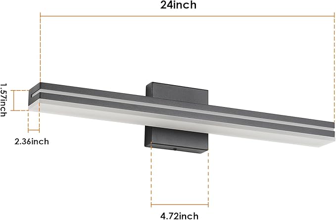 SineRise LED Modern Bathroom Vanity Light Bar (24-Inch, 3000K/4000K/6000K), Matte Black Dimmable Modern Acrylic Bathroom Wall Lighting Fixtures Over Mirror