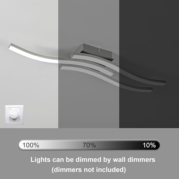 EDISLIVE Modern Dimmable LED Ceiling Light Curved 3 Light 22.5 in Minimalist Flush Mount Ceiling Light Fixture Lamp for Bedroom Foyer Kitchen 6000K 18W Nickel