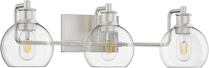 Tipace 3 Lights Vanity Light Bathroom Light Fixture Over Mirror for Bathroom Glass Shade Lights Brushed Nickel Vintage Lighting Fixture(Exclude Bulb)