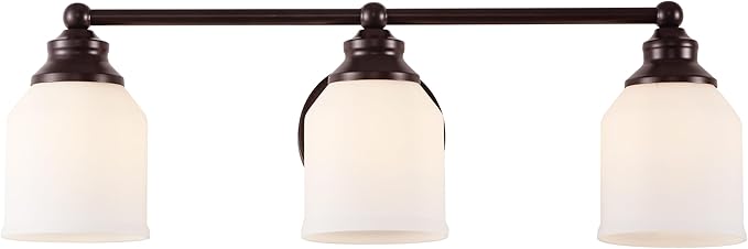 JONATHAN Y 24" Oil Rubbed Bronze/White Modern Farmhouse LED Vanity Light Wall Sconce Fixture, Frosted White Glass Shade, Dimmable Wall Lamp for Bathroom Mirror Kitchen Sink, UL Listed (JYL7551C)