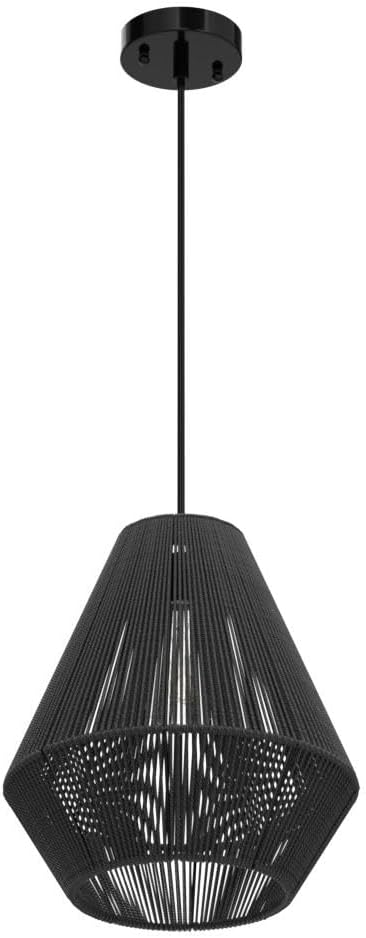 ELYONA Modern Woven Pendant Light Fixtures 11.8" Farmhouse Coastal Hanging Lamp Matte Black Handwoven Rattan Basket Shade Boho Pendant Light for Kitchen Island Dining Room Bar Bedroom Foyer Hallway