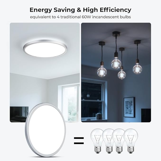 BLNAN Dimmable LED Flush Mount Ceiling Light Fixture with Remote Control, 3000K-6500K Low Profile Wired Lamp, Modern Ultra Thin Close to Ceiling Light for Bedroom Kitchen (Silver, 12Inch)