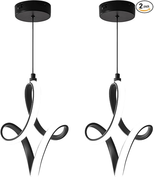 2 Packs Modern Led Pendant Light 5500K Cold White Kitchen Island Pendant Light Fixtures Adjustable Height Led Pendant Lamp for Kitchen Island Dining Room Hanging Light, 2 Packs (Black)