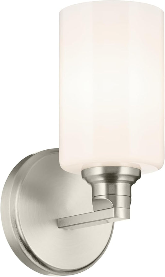 Kichler Gioe 5" 1-Light Wall Sconce with Opal Glass in Brushed Nickel, Damp Rated, for Powder Room, Bathroom, Kitchen, Hallway, Bedroom, Fireplace, (5" W x 9.5" H), 55224NI