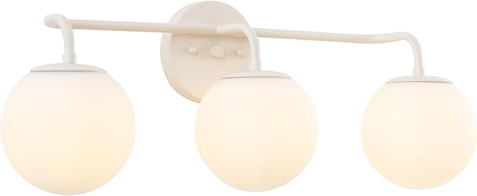 JONATHAN Y 25" Almond Modern Globe Wall Sconce Vanity Light for Bathroom, White Frosted Glass Shade, Midcentury Parisian Bistro Wall Lamp, LED Bulb Included (JYL3536C)