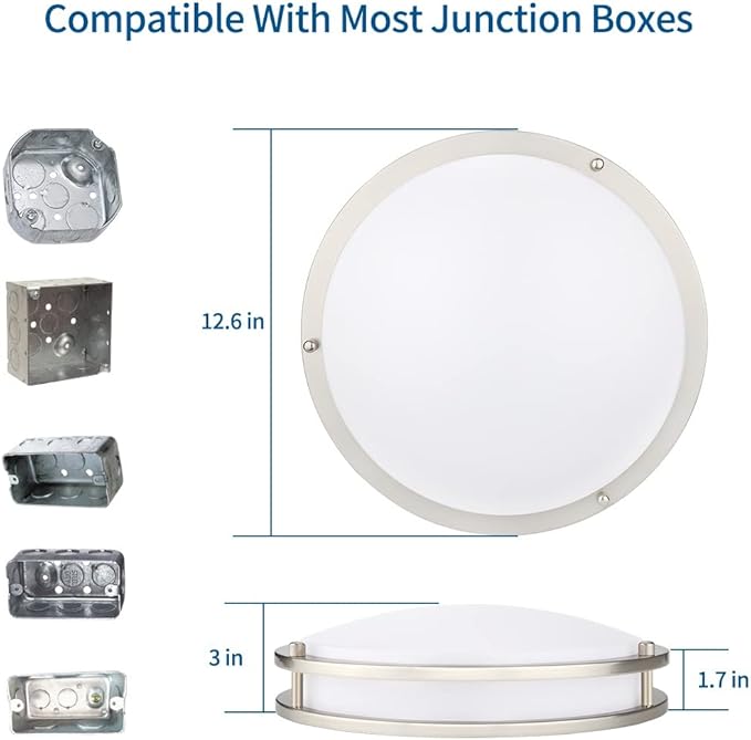 DAKASON 2Pack LED Flush Mount Ceiling Light Fixture 13” 20W, On/Off Switch to Select 3000K/4000K/5000K, Dimmable Ceiling Lamp for Kitchen, Hallway, Stairwell, Brushed Nickel