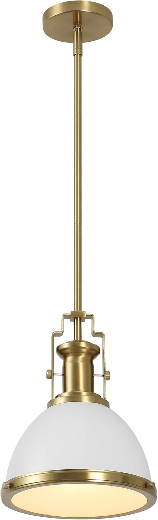 JONATHAN Y 10" Brass Gold/White Modern Industrial Iron LED Dome Pendant Light, Adjustable Hanging Fixture for Kitchen Island or Entryway, Black Metal Shade, LED Bulb Included (JYL9535D)