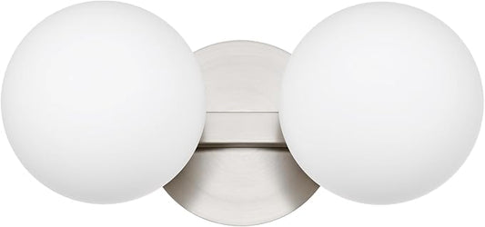 Bathroom Vanity Light Fixtures, Modern 2 Lights Globe Wall Sconce Lighting Brushed Nickel, Porch Wall Mount Light Fixture for Bathroom, Mirror Cabinets Hallway Stairs (Brushed Nickel, 2-Light)