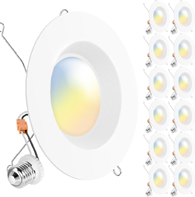 Sunco 12 Pack 6 Inch LED Recessed Light, Retrofit Downlight Can Lights for Ceiling, Baffle Trim, 1050 LM, 13W (75W Equivalent), Selectable CCT 2700K/3000K/3500K/4000K/5000K, Dimmable, Damp Rated UL