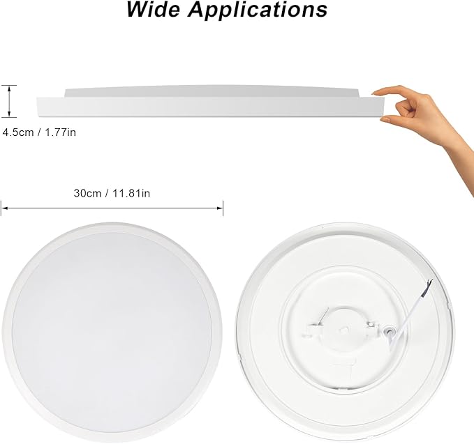 2 Pack 12 Inch Round LED Ceiling Light Fixture, 24W 6500K Cool White Outdoor/Indoor LED Ceiling Light IP54 Waterproof Ceiling Lamp for Porch, Hallway, Bathroom, Living Room, Laundry, Bedroom