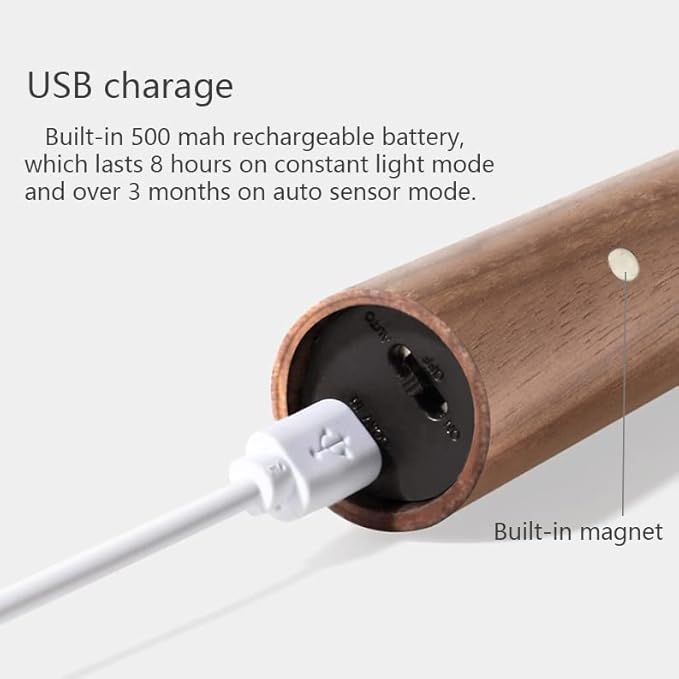Chilvane Motion Sensor Light Indoor Night Light Wall Sconce Wooden Rechargeable Portable Magnetic Battery Operated LED Night Light for Kids Bathroom Toliet Light Closet Bedroom,Walnut Wood Pack 2