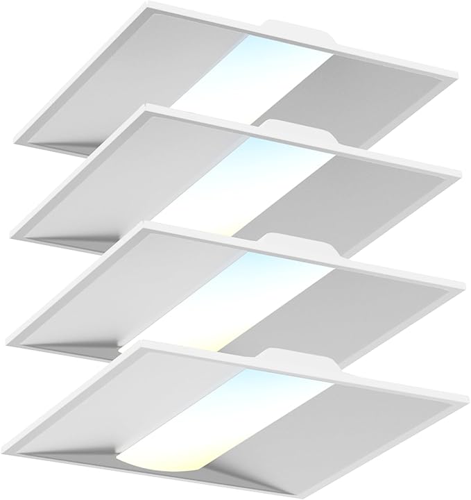 2x2 FT LED Center Basket Troffer Panel Light, 5CCT Color Tunable 3000K-6500K, 5 Watt Adjustable 40W/35/30/25/20W, 0-10V Dimmable Drop Ceiling Lights, 120-277V-ETL&DLC Qualified, 4-Pack
