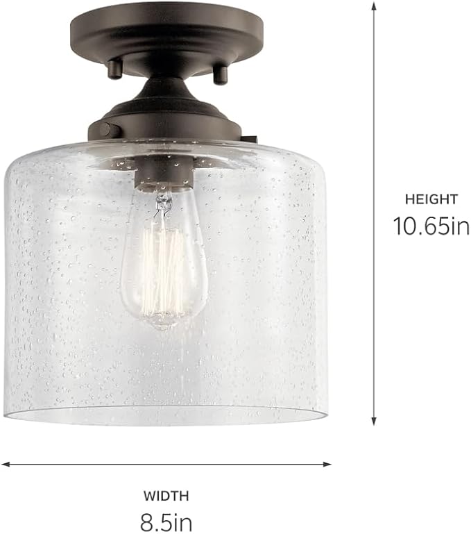 KICHLER Winslow 8.5" 1 Light Semi Flush with Clear Seeded Glass in Olde Bronze®