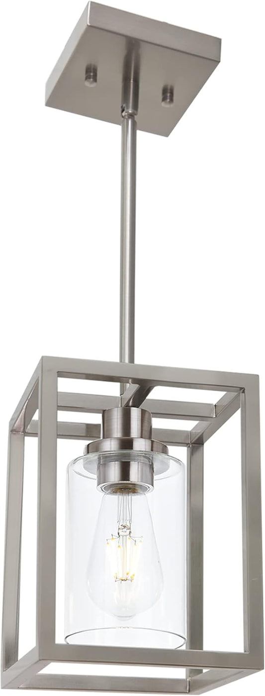 MELUCEE Pendant Light Fixtures Ceiling Hanging for Kitchen Island Dining Room Entryway, 1-Light Small Chandeliers Brushed Nickel Finish with Clear Glass Shade