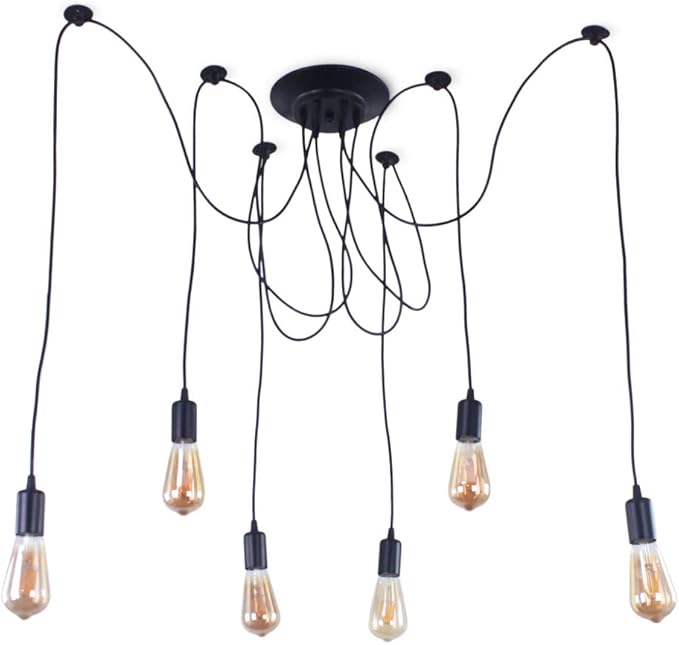 Finktonglan 8-Light Spider Pendant Chandelier, Adjustable 48.4" Cords, E26 Sockets, Black Modern Farmhouse Multi-Light Ceiling Fixture for Kitchen Island, Dining Room & Foyer