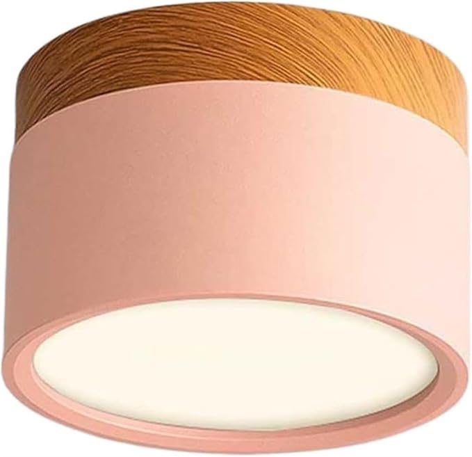 KISAD Nordic Modern and Minimalism Ceiling Lights Macaron Color Semi Flush Mount Ceiling Light Cylindrical Ceiling Light Fixture for Bedroom(Pink)