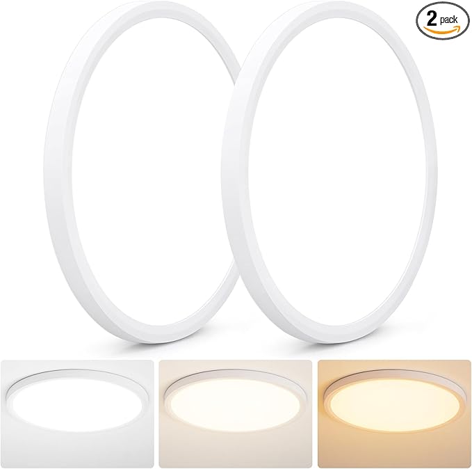 2 Pack Led Ceiling Light Fixture, 16'' 36W Ultra Thin Flush Mount, Dimmable, 3000K-4500K-6000K 3 Color Selectable, for Bedroom, Home Office, Kitchen, Dining Room, Living Room