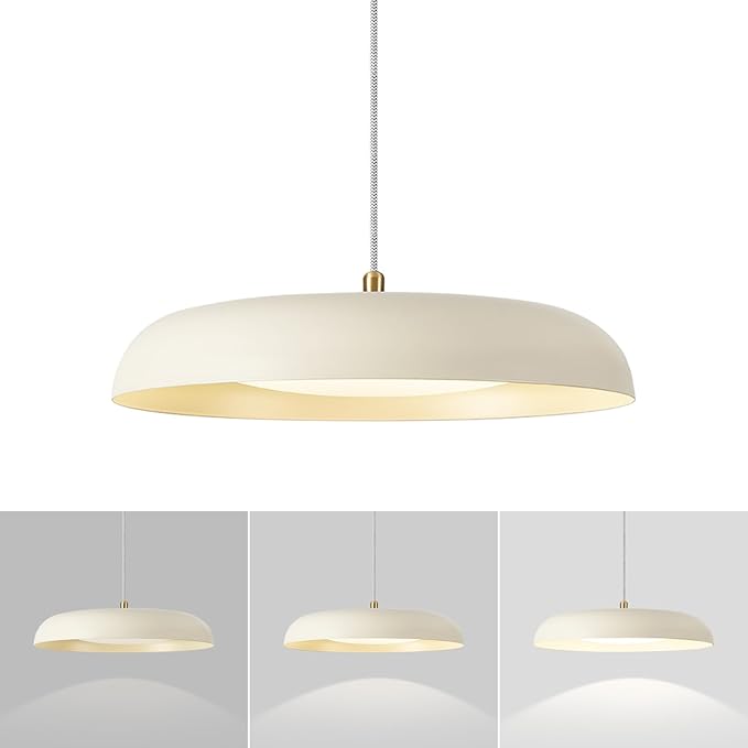 BISAMIYA Modern Kitchen Island Pendant Light - 15.7” Dimmable LED Ceiling Light with Brass Accents, 2000 Lumens Warm White for Dining Room & Living Room