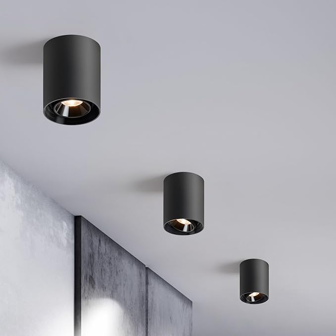 OKELI Black Modern LED Dimmable Ceiling Light Fixtures for Hallway Kitchen Entryway, 20W 1300LM 2700K-6000K Flush Mount Close to Ceiling Lighting, Cylinder Ceiling Lamps for Living Room 3pack