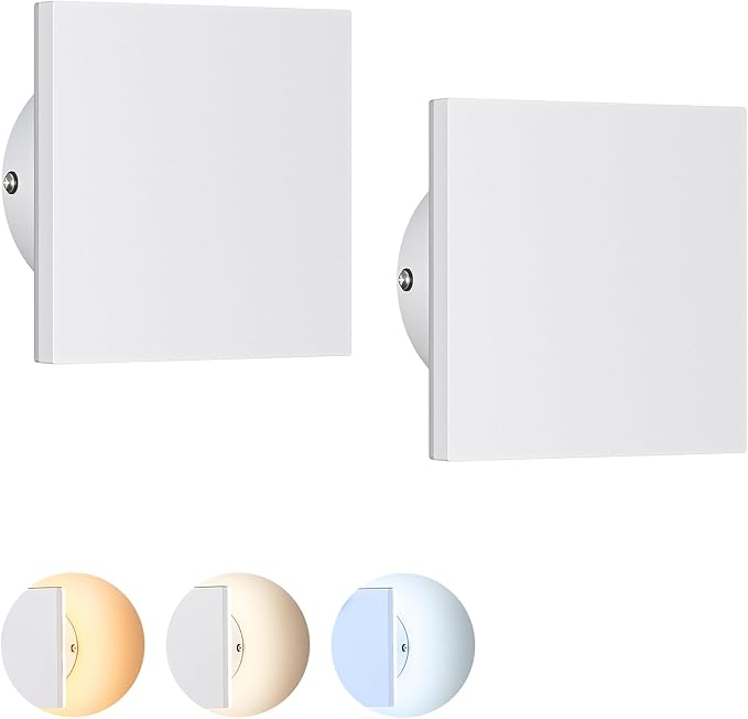 EDISHINE 2 Pack LED Outdoor Wall Lights Exterior/Interior, 3000K-5000K Dimmable Wall Sconce, Small Square Modern Exterior Lighting Fixtures, IP65 Waterproof Aluminum Outside Porch Light, White