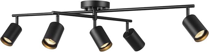 Globe Electric 5-Light Track Lighting, Matte Black, Center Swivel Bar, Adjustable Shades, Dimmable, 64000052