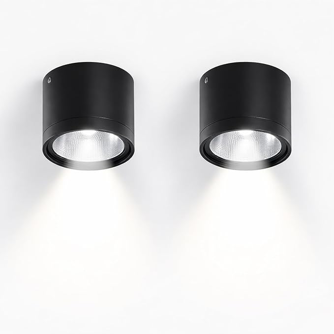 MEGHALI 2pack Modern Spotlight LED 18W Round Waterproof Downlight Outdoor Ceiling Light Black Spotlights for Balcony Terrace 6000K