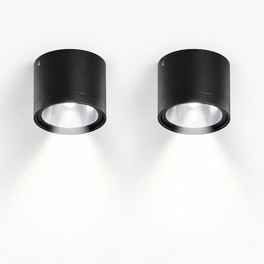 MEGHALI 2pack Modern Spotlight LED 18W Round Waterproof Downlight Outdoor Ceiling Light Black Spotlights for Balcony Terrace 6000K
