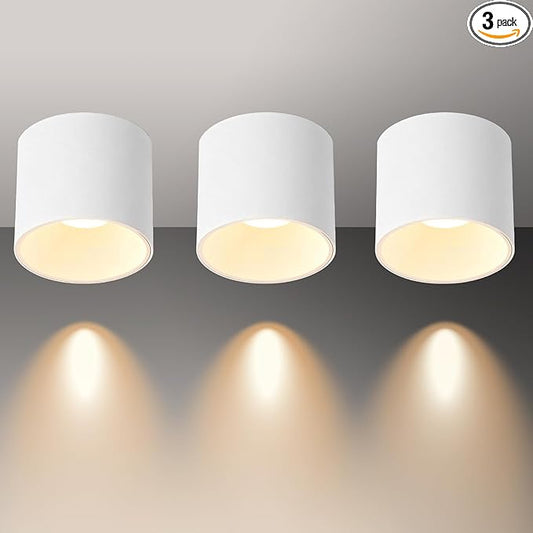 Dimmable LED Ceiling Spot Lights – Flush Mount Ceiling Cylinder Light Indoor Fixture for Kitchen, Hallway & Entryway 4.72” CRI97 15W 3000K White (3Pack)