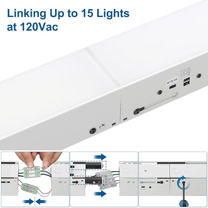 DAKASON 4FT Linkable LED Linear Light, 50W/40W/30W, 3000K/4000K/5000K CCT Selectable, Commercial Linear Lighting Fixture for Office, Dimmable Suspended/Flush Mount Light, White 1 Pack
