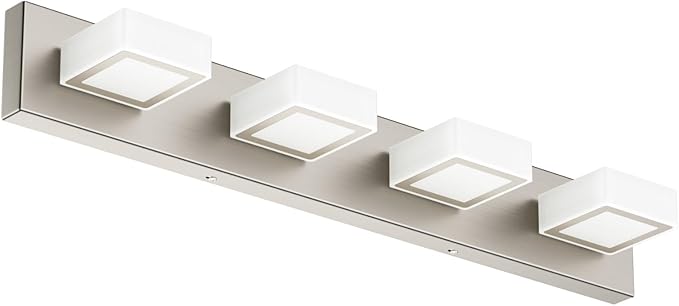 Ralbay Brushed Nickel Bathroom Vanity Lights 30inch Metal Acrylic LED Modern Bathroom Wall Lighting Fixtures Over Mirror Brushed Nickel (White Light 6000K, Non-dimmable)