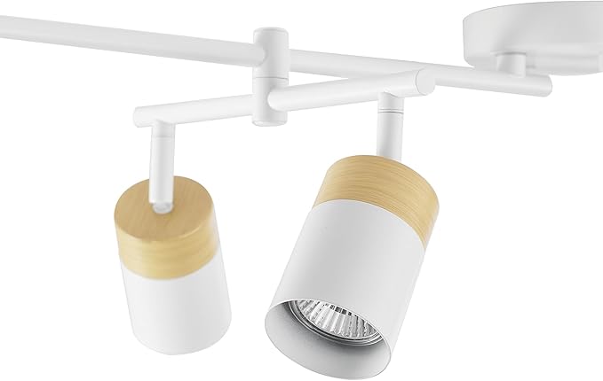 Globe Electric 64000055 42" 6-Light Track Lighting, Double Center Swivel Bar, Matte White, Wood Toned Accents, Ceiling Light, Pivot Shades, 6 Bulb, Kitchen Lights, GU10 Sockets