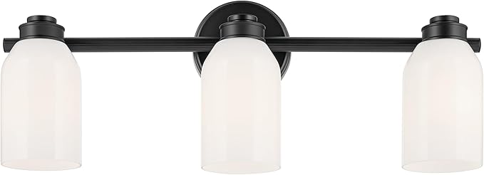Kichler Shae 24.25" 3-Light Bathroom Vanity Light Fixture with White Opal Glass in Black, Modern Wall Mount Over Mirror for Powder Room (24.25" W x 9" H), 55202BK