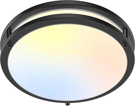 GoBright 1-Pack 36W LED Ceiling Light Fixture (450W Equiv), 12IN Modern Flush Mount Ceiling Lights, Dimmable Ceiling Lamps Super Bright 3200LM, 2700K-6500K 5CCT Adjustable for Bedroom Kitchen, Black