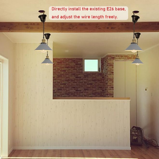 1 Pcs Ceiling Light Conversion Dimmable Pendant E26 Base Connections Metal Grey Cone Shade Industrial Style Adjusted 3.2ft Wire Conversion Kit for E26 Spot Light