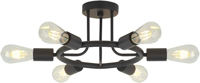 6 Lights Sputnik Chandelier Light Fixtures Modern Chandelier Lighting Black Semi Flush Mount Ceiling Light Industrial Starburst Style Ceiling Lamp for Kitchen Dining Room Foyer Hallway by BONLICHT