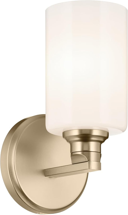 Kichler Gioe 5" 1-Light Wall Sconce Bathroom Vanity Light with Opal Glass in Champagne Bronze, Damp Rated for Powder Room, Kitchen, Hallway, Bedroom (5" W x 9.5" H), 55224CPZ