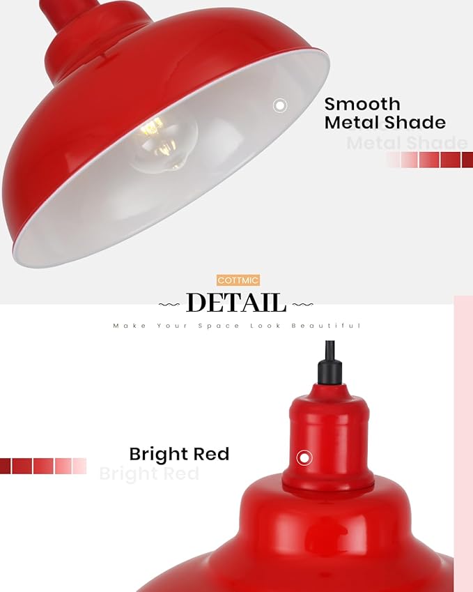 Red Farmhouse Pendant Lights, Modern Pendant Light, 11.4in Pendant Lights Kitchen Island, Adjustable Height, 2 Light Industrial Pendant Light Fixtures for Dining Room,Bedroom, Hallway