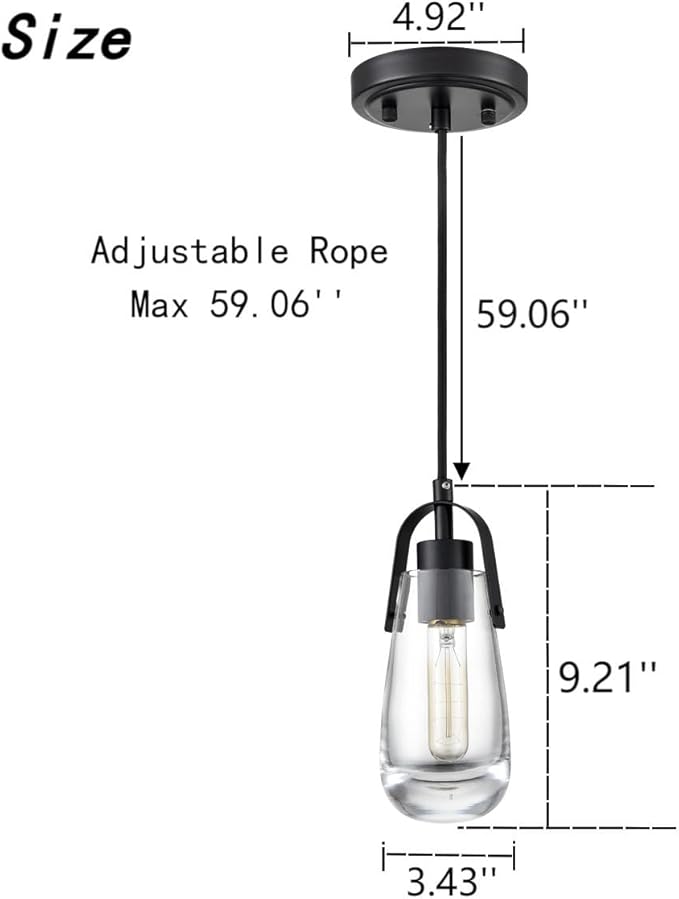 DEYNITE Mini Glass Pendant Light Fixtures Black Hanging Light with Clear Glass for Kitchen Bathroom Dining Table