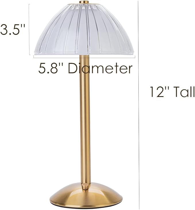 HEQET Cordless Table Lamps for Home,Table,Dining Room, Gold Rechargeable Lamps, USB Charge 12'' Tall LED Brass Portable Outdoor Indoor Table Lamp with Built-in Dimmer (Gold)