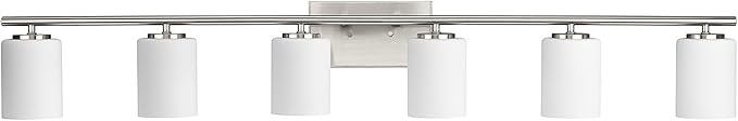 Progress Lighting Replay Collection 48 in. 6-Light Brushed Nickel Etched White Glass Modern Bath Vanity Light