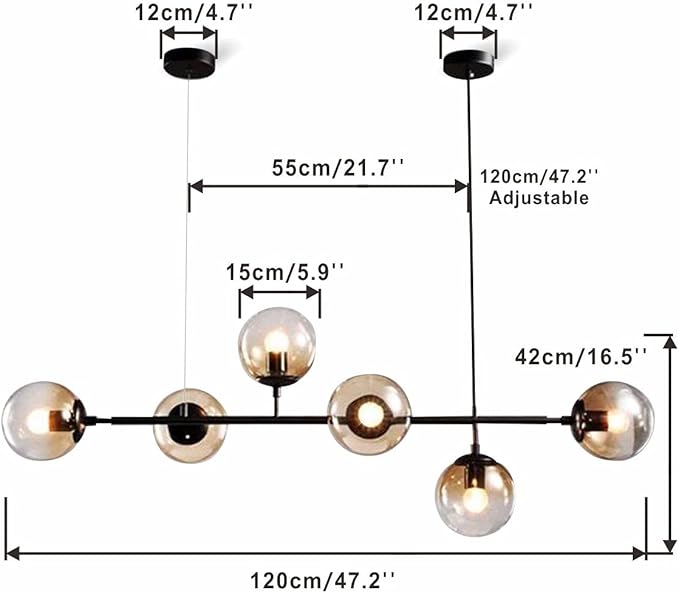 BOKT Modern 6-Light Hanging Light Glass Ball Pendant Light Kitchen Island Linear Pendant Light Dining Room Chandelier for Iving Room Dining Hall