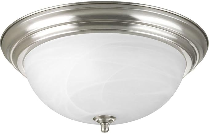 Progress Lighting 3-Light Ceiling Light, Flush Mount Ceiling Light Fixture for Interior Kitchen Lights, Hallway, Bedroom, Living Room, 15-1/4-Inch by 6-5/8-Inch, Brushed Nickel, Alabaster Glass Shade